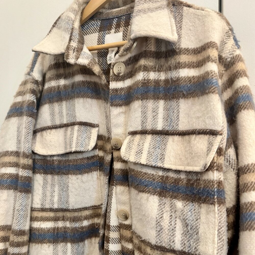 🧥 Plaid Wool Blend Shacket Coat | Size M - Picture 3 of 8